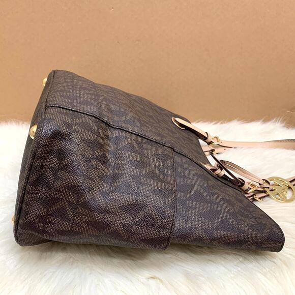 MICHAEL KORS Large Brown Pebbled Logo JET SET TRAVEL Pocket Tote - Picture 4 of 16